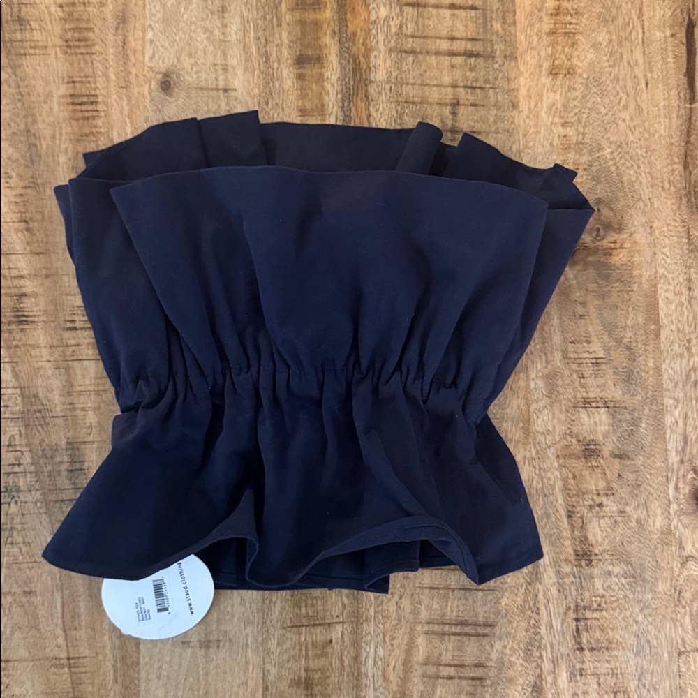 STAUD Navy Strapless ruffle tube Top navy blue XS extra small NWT NEW TAGS - Picture 8 of 8